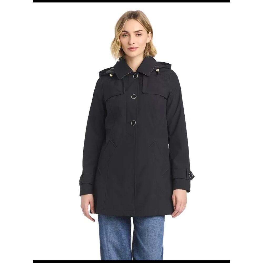 Draper James-Women's Black Hooded Button-Front Coat. XL